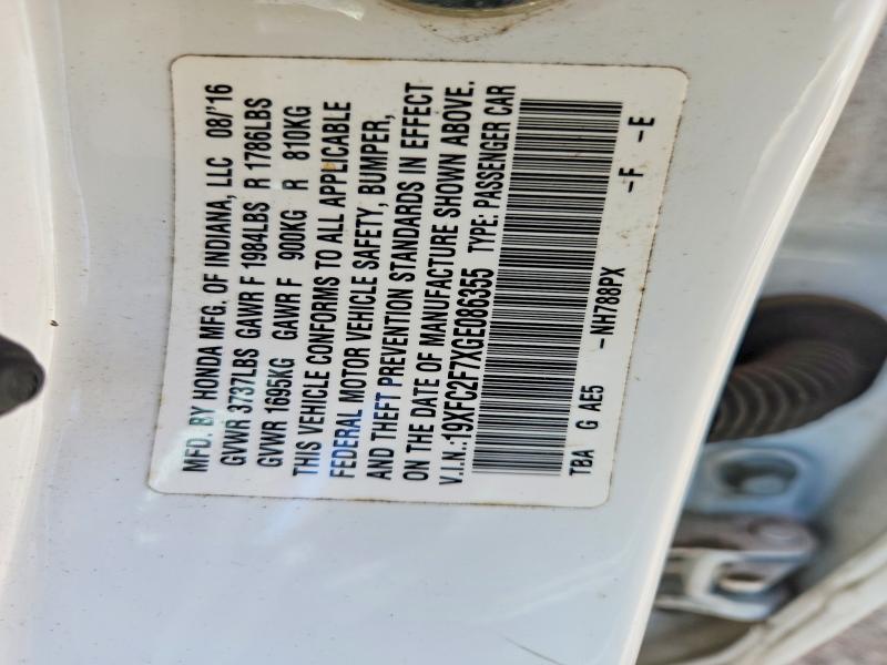 2016 Honda Civic მანქანა იყიდება აუქციონზე, vin: 19XFC2F7XGE086355, აუქციონის ნომერი: 56979846