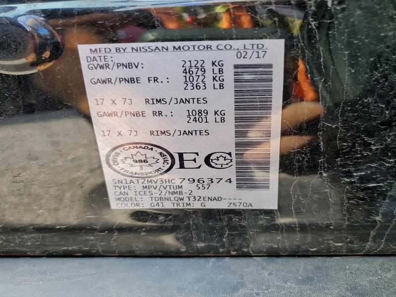 2017 Nissan Rogue მანქანა იყიდება აუქციონზე, vin: 5N1AT2MV3HC796374, აუქციონის ნომერი: 57193926