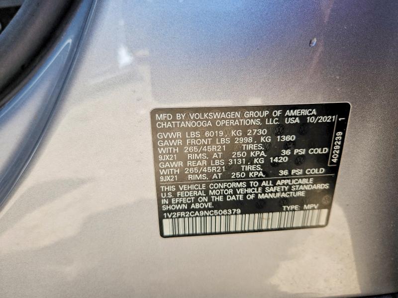 Продажа на аукционе авто 2022 Volkswagen Atlas, vin: 1V2FR2CA9NC506379, номер лота: 57606386