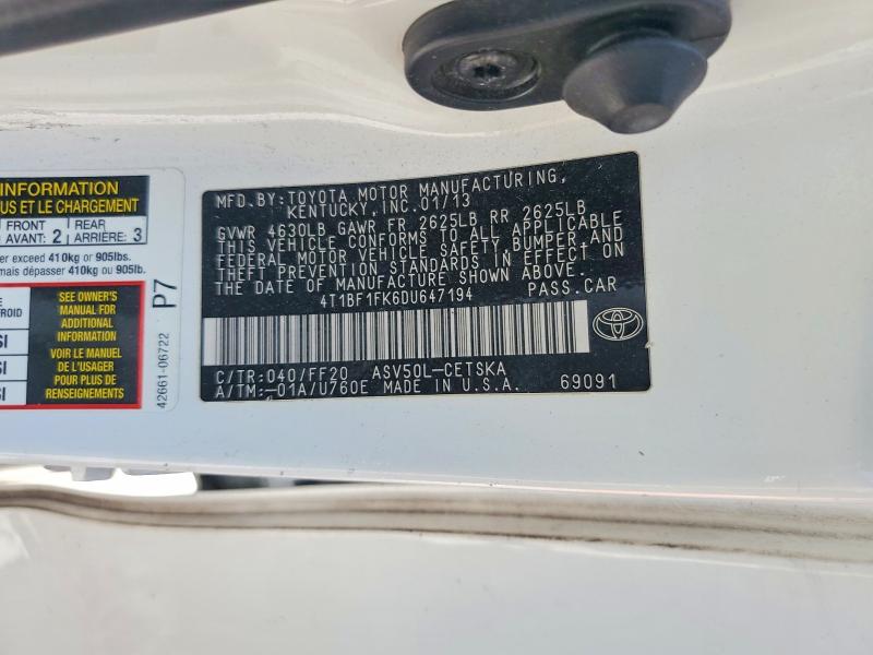 Продаж на аукціоні авто 2013 Toyota Camry, vin: 4T1BF1FK6DU647194, номер лоту: 57741476