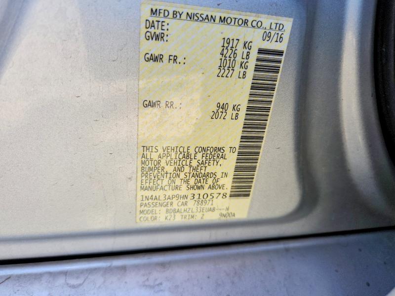 Продажа на аукционе авто 2017 Nissan Altima, vin: 1N4AL3AP9HN310578, номер лота: 55969136