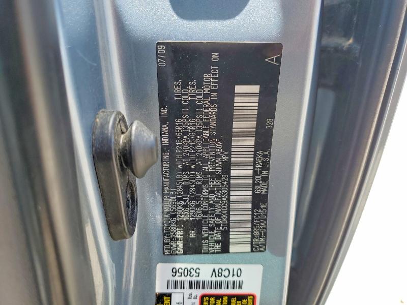 2010 Toyota Sienna მანქანა იყიდება აუქციონზე, vin: 5TDKK4CC9AS305429, აუქციონის ნომერი: 58461226