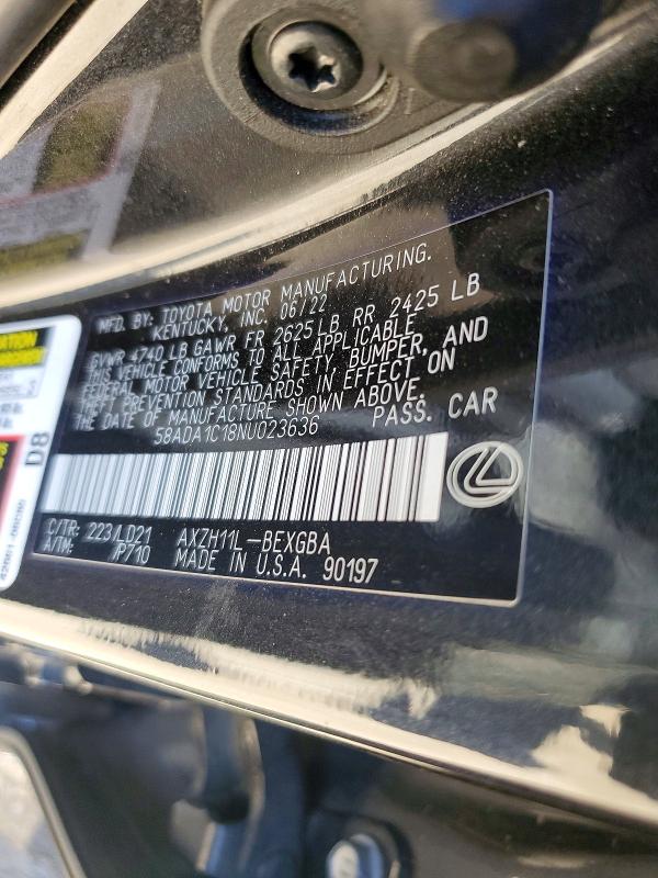 2022 Lexus Es 300h მანქანა იყიდება აუქციონზე, vin: 58ADA1C18NU023636, აუქციონის ნომერი: 58292966