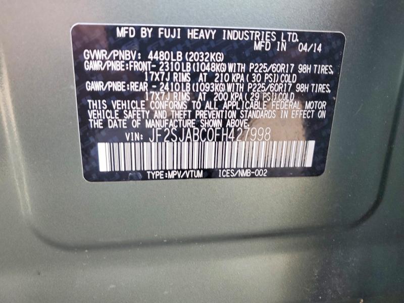Продаж на аукціоні авто 2015 Subaru Forester, vin: JF2SJABC0FH427998, номер лоту: 57539466