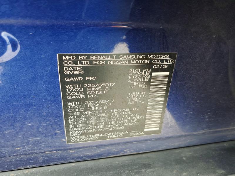 Aukcja sprzedaży 2019 Nissan Rogue, vin: KNMAT2MV7KP537925, numer aukcji: 55720986
