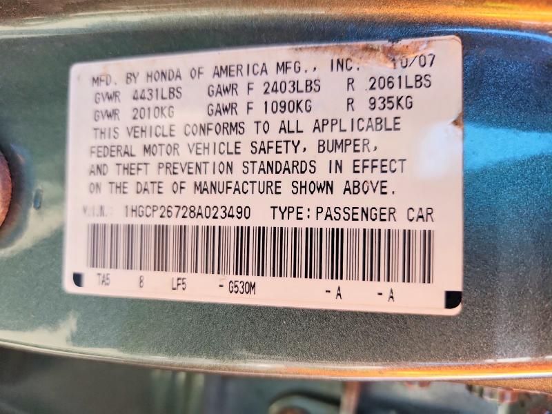 53436646 :رقم المزاد ، 1HGCP26728A023490 vin ، 2008 Honda Accord مزاد بيع