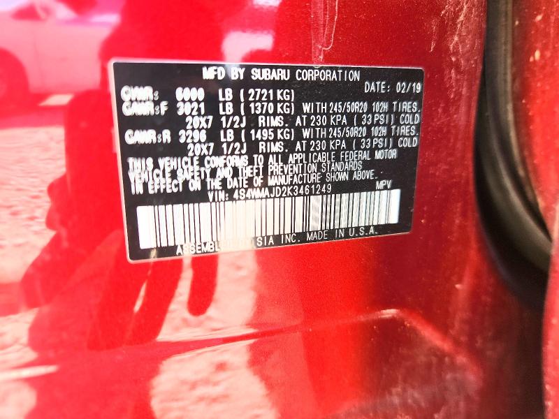 2019 Subaru Ascent მანქანა იყიდება აუქციონზე, vin: 4S4WMAJD2K3461249, აუქციონის ნომერი: 56678076