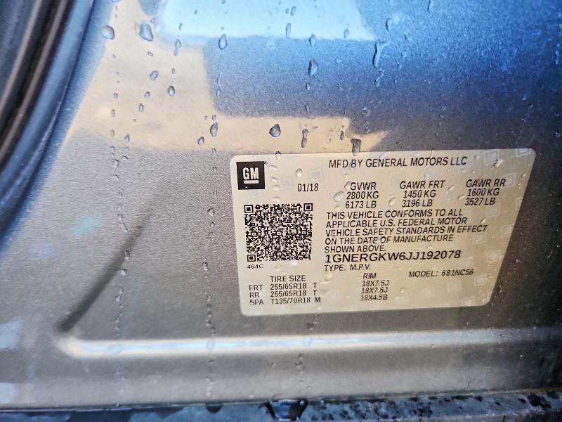 2018 Chevrolet Traverse მანქანა იყიდება აუქციონზე, vin: 1GNERGKW6JJ192078, აუქციონის ნომერი: 57819836