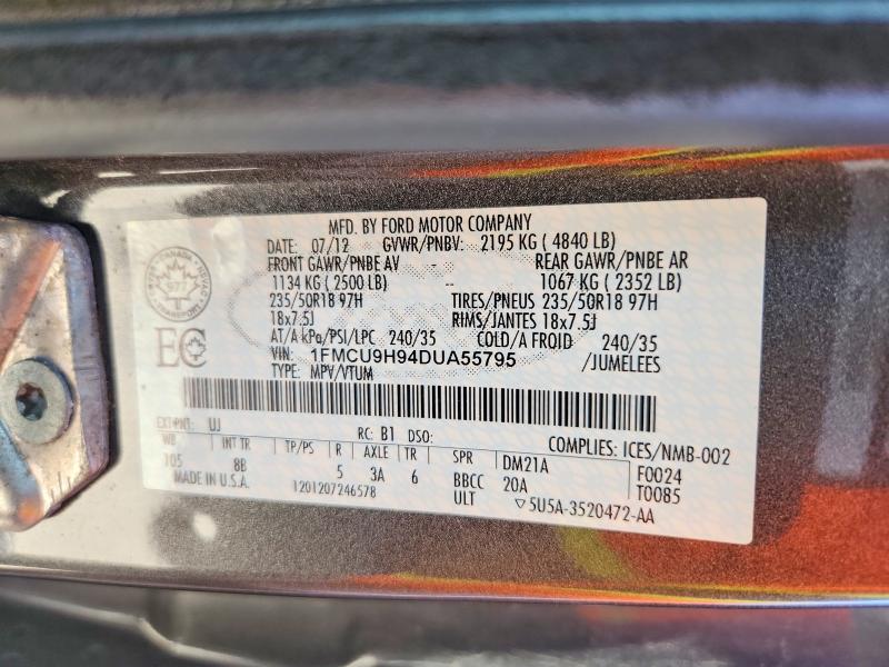 2013 Ford Escape მანქანა იყიდება აუქციონზე, vin: 1FMCU9H94DUA55795, აუქციონის ნომერი: 55571606
