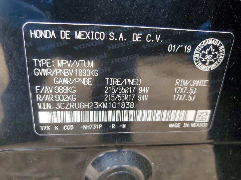 Aukcja sprzedaży 2019 Honda Hr-v, vin: 3CZRU6H23KM101838, numer aukcji: 57555076