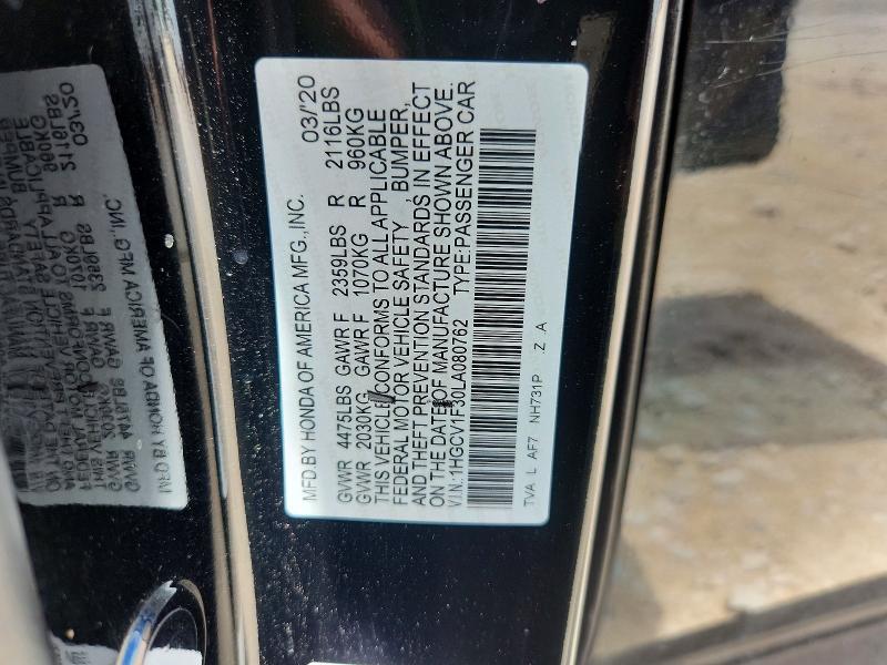 Продаж на аукціоні авто 2020 Honda Accord, vin: 1HGCV1F30LA080762, номер лоту: 57580826