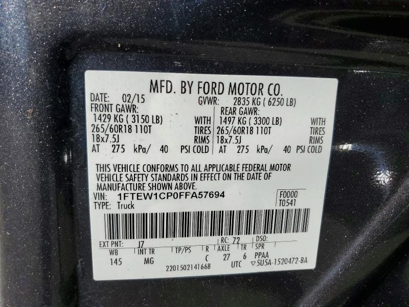 Продаж на аукціоні авто 2015 Ford F150, vin: 1FTEW1CP0FFA57694, номер лоту: 57250926