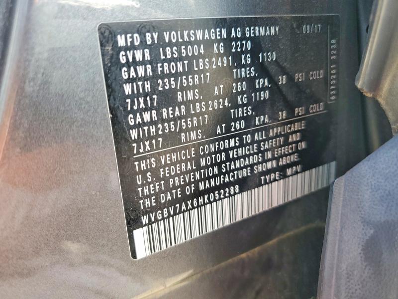 Aukcja sprzedaży 2017 Volkswagen Tiguan, vin: WVGBV7AX6HK052288, numer aukcji: 58088286