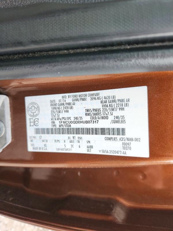 Aukcja sprzedaży 2017 Ford Escape, vin: 1FMCU0GD0HUB07317, numer aukcji: 57392596