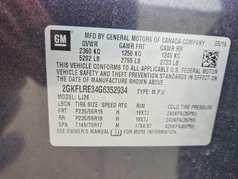 Aukcja sprzedaży 2016 Gmc Terrain, vin: 2GKFLRE34G6352934, numer aukcji: 57241036