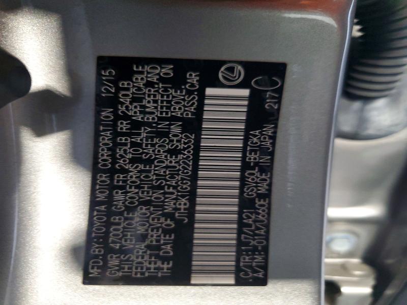 55231336 :رقم المزاد ، JTHBK1GG7G2236332 vin ، 2016 Lexus Es مزاد بيع