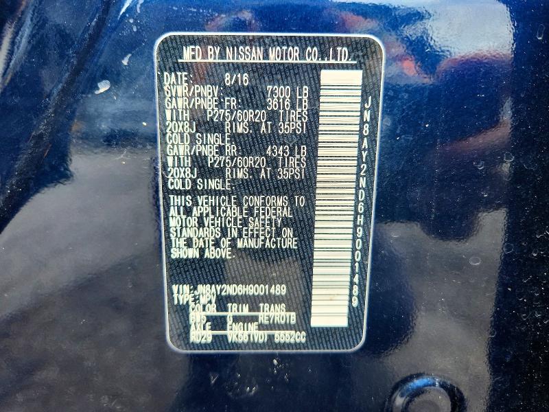 Продажа на аукционе авто 2017 Nissan Armada, vin: JN8AY2ND6H9001489, номер лота: 55141746