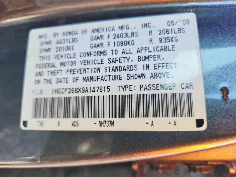 Продаж на аукціоні авто 2009 Honda Accord, vin: 1HGCP268X9A147615, номер лоту: 57951436