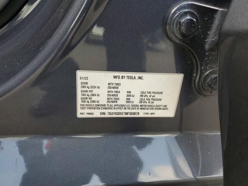 2022 Tesla Model Y მანქანა იყიდება აუქციონზე, vin: 7SAYGDEE7NF369878, აუქციონის ნომერი: 59288326