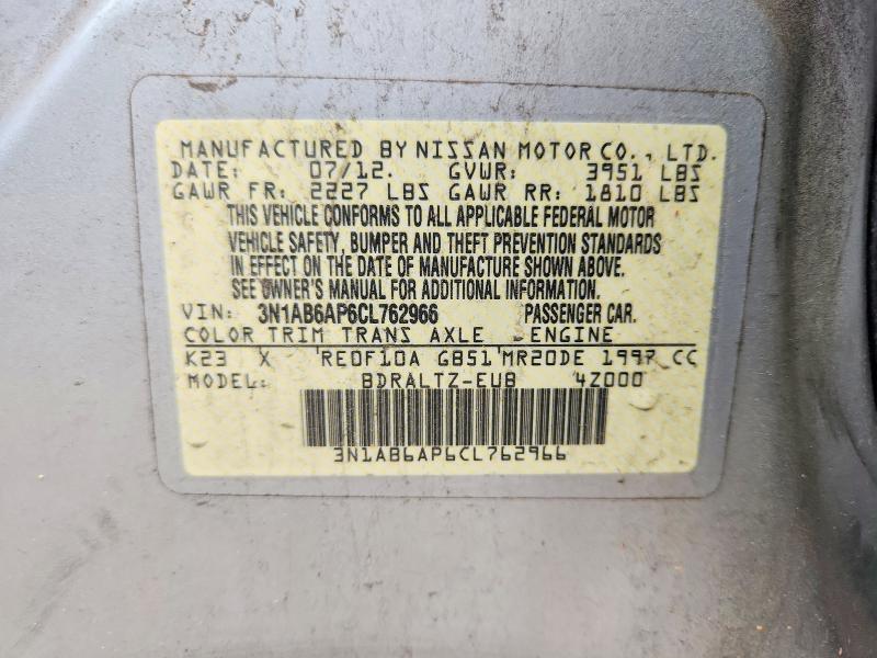 Aukcja sprzedaży 2012 Nissan Sentra, vin: 3N1AB6AP6CL762966, numer aukcji: 57514406