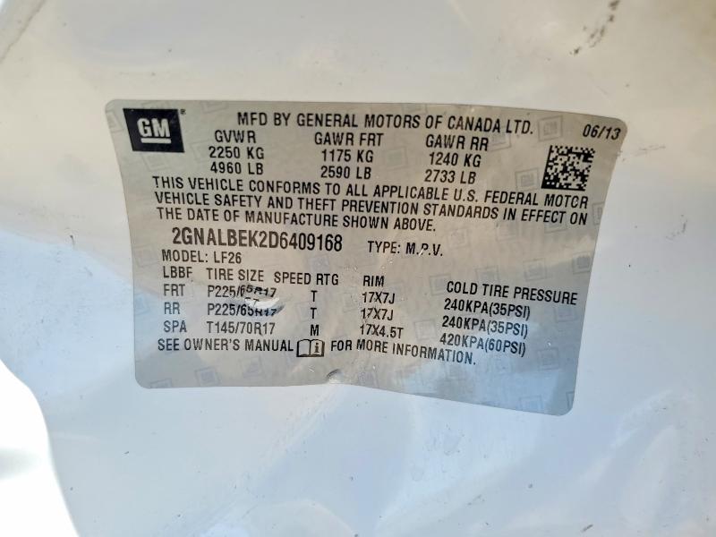 Aukcja sprzedaży 2013 Chevrolet Equinox, vin: 2GNALBEK2D6409168, numer aukcji: 85990835