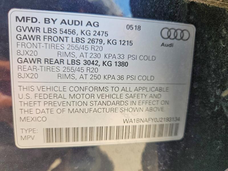 Продаж на аукціоні авто 2018 Audi Q5, vin: WA1BNAFY0J2193134, номер лоту: 58530226