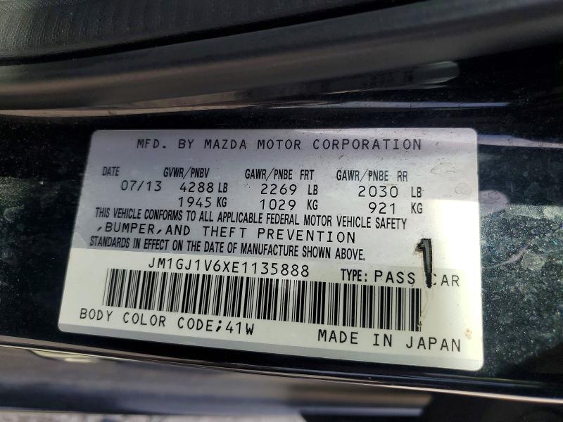 Aukcja sprzedaży 2014 Mazda 6, vin: JM1GJ1V6XE1135888, numer aukcji: 56280566