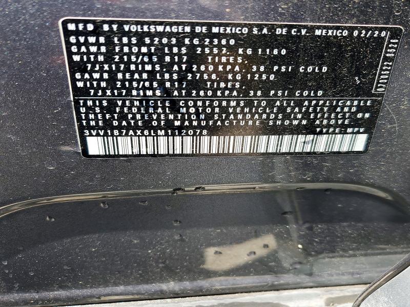 58754496 :رقم المزاد ، 3VV1B7AX6LM112078 vin ، 2020 Volkswagen Tiguan مزاد بيع