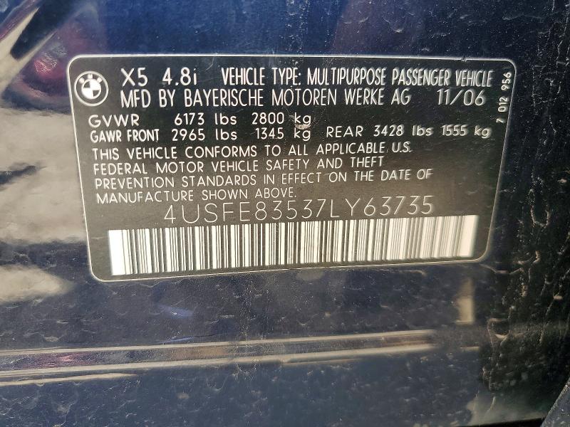 57488716 :رقم المزاد ، 4USFE83537LY63735 vin ، 2007 Bmw X5 مزاد بيع
