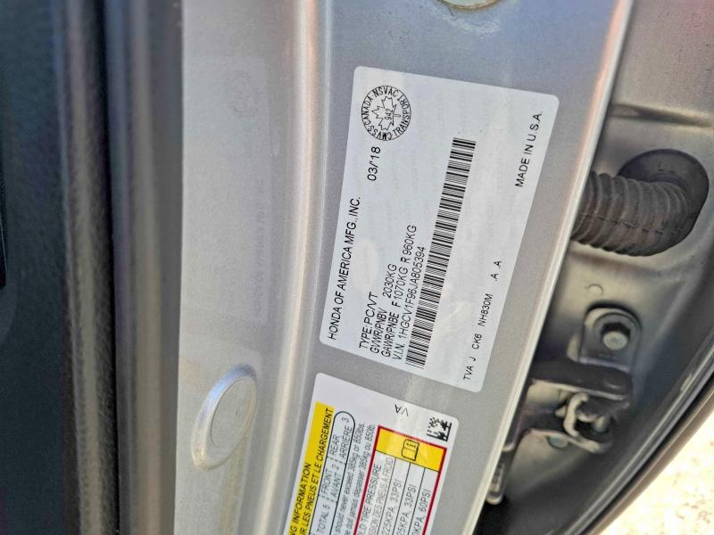 58882036 :رقم المزاد ، 1HGCV1F96JA805394 vin ، 2018 Honda Accord مزاد بيع