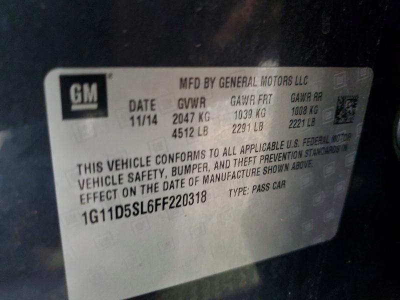 Продажа на аукционе авто 2015 Chevrolet Malibu, vin: 1G11D5SL6FF220318, номер лота: 56128096
