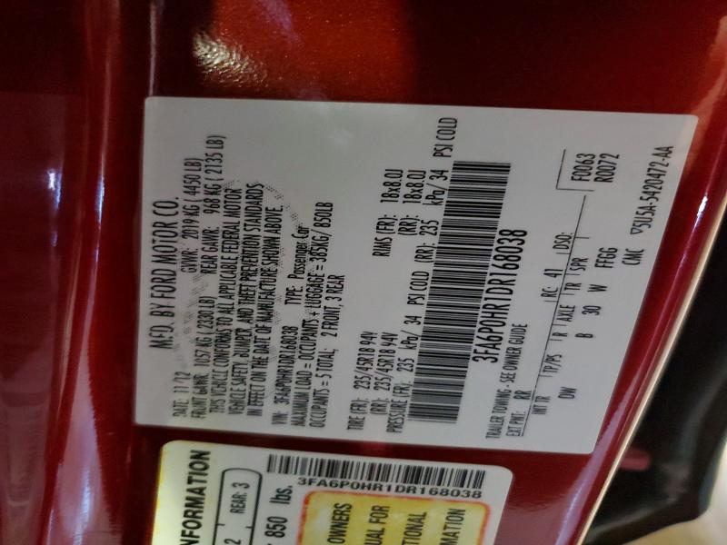 56077866 :رقم المزاد ، 3FA6P0HR1DR168038 vin ، 2013 Ford Fusion مزاد بيع