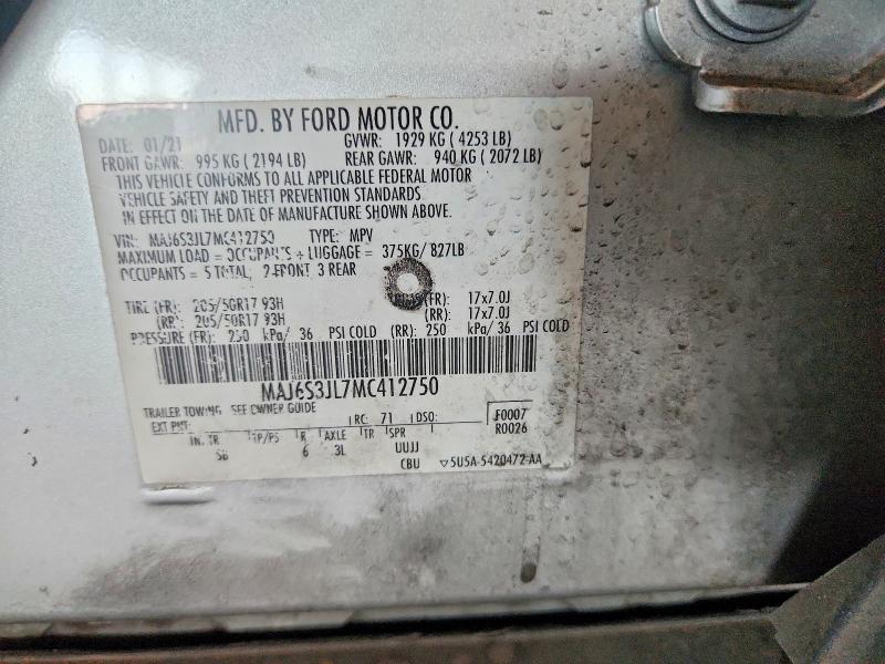 Aukcja sprzedaży 2021 Ford Ecosport, vin: MAJ6S3JL7MC412750, numer aukcji: 59304626