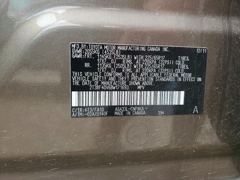 Aukcja sprzedaży 2011 Toyota Rav4, vin: 2T3BF4DV6BW171693, numer aukcji: 56402976