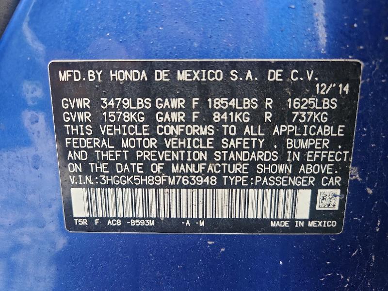 Продаж на аукціоні авто 2015 Honda Fit, vin: 3HGGK5H89FM763948, номер лоту: 57313696