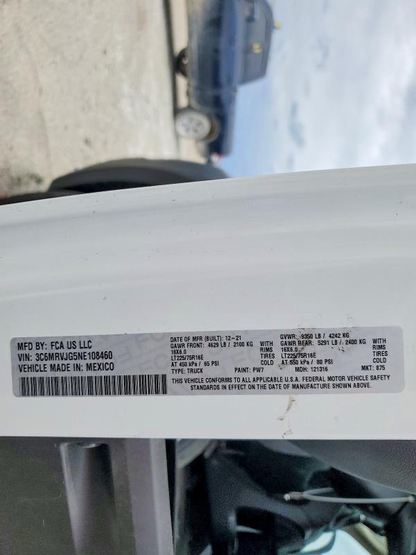 Aukcja sprzedaży 2022 Ram Promaster 3500, vin: 3C6MRVJG5NE108460, numer aukcji: 55345516