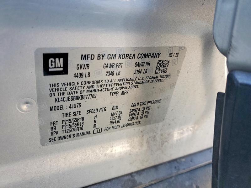 58610046 :رقم المزاد ، KL4CJESB9KB877769 vin ، 2019 Buick Encore مزاد بيع