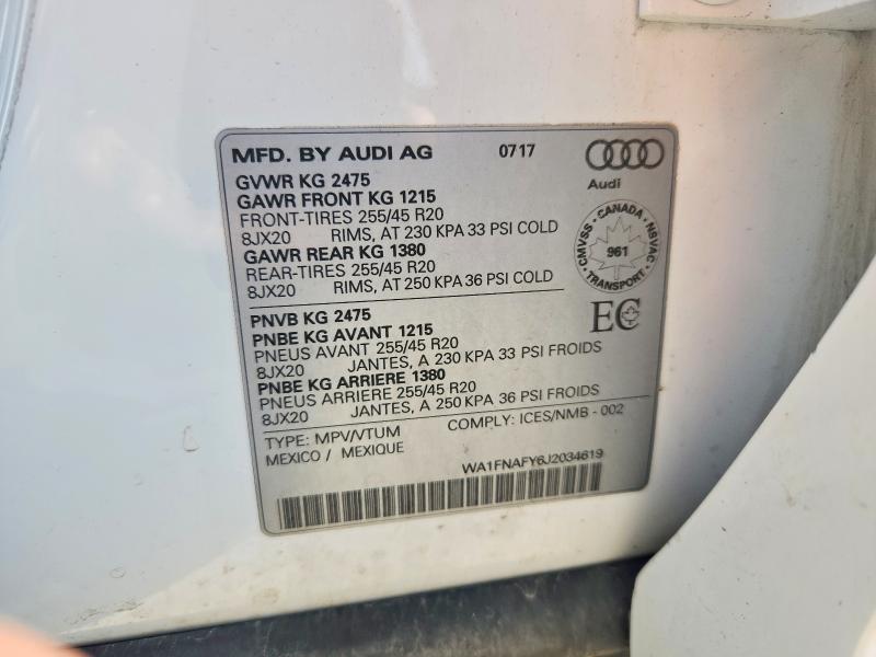 Продажа на аукционе авто 2018 Audi Q5, vin: WA1FNAFY6J2034619, номер лота: 49187446