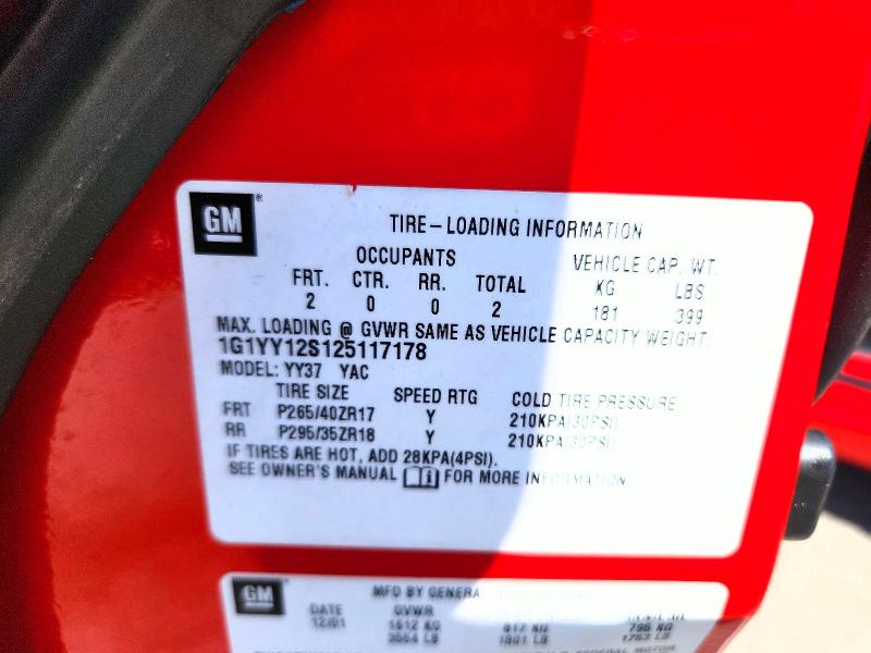 Продаж на аукціоні авто 2002 Chevrolet Corvette, vin: 1G1YY12S125117178, номер лоту: 57768376