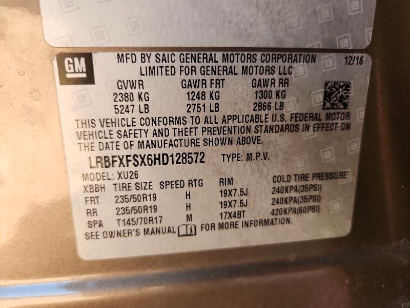 56810716 :رقم المزاد ، LRBFXFSX6HD128572 vin ، 2017 Buick Envision مزاد بيع