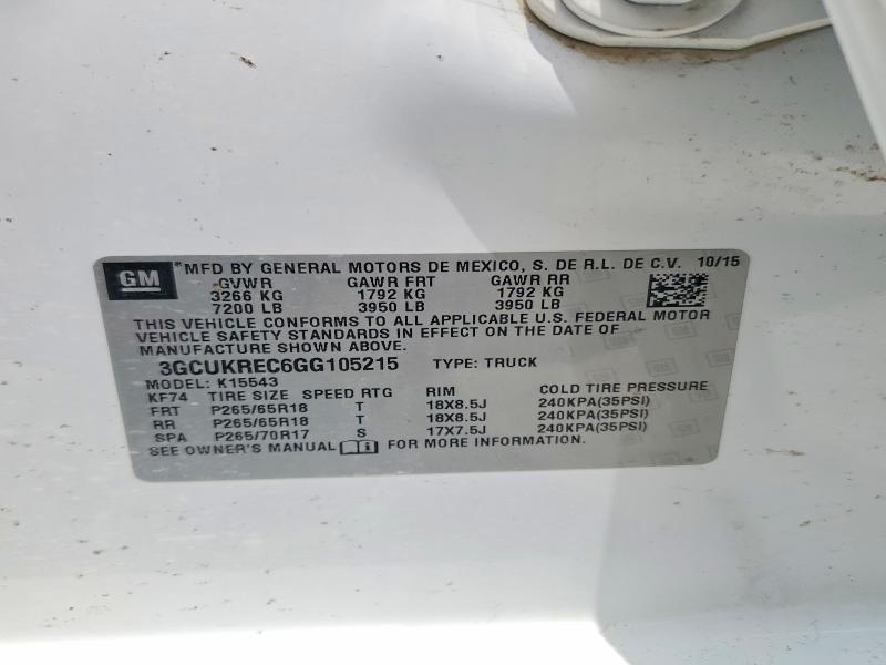Продаж на аукціоні авто 2016 Chevrolet Silverado, vin: 3GCUKREC6GG105215, номер лоту: 59586756