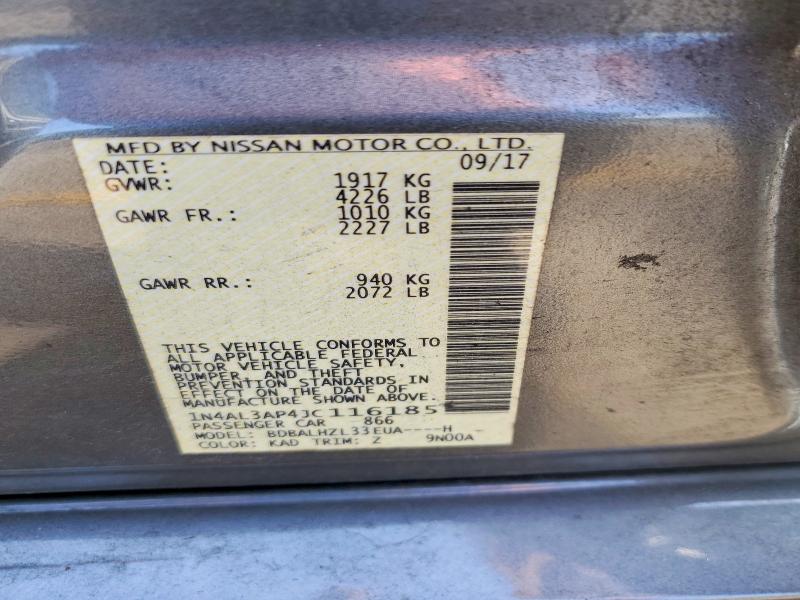 2018 Nissan Altima მანქანა იყიდება აუქციონზე, vin: 1N4AL3AP4JC116185, აუქციონის ნომერი: 85636625