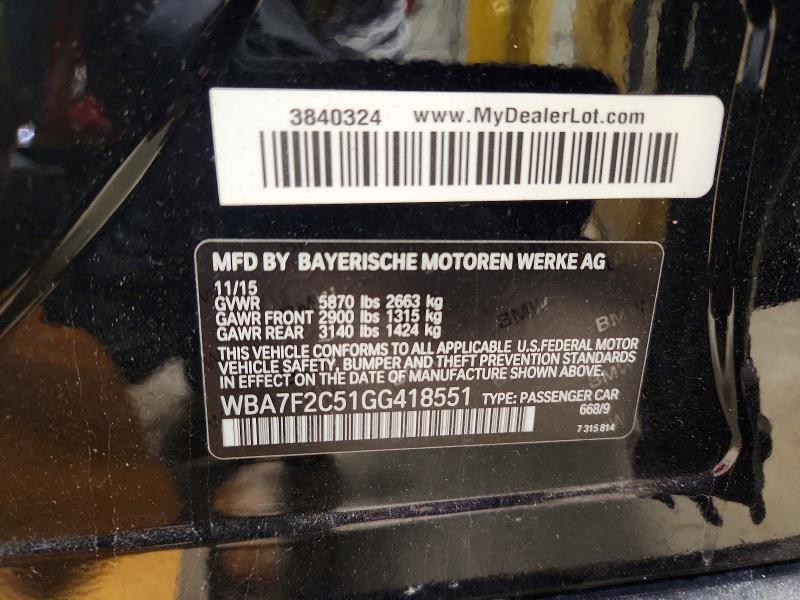 56820196 :رقم المزاد ، WBA7F2C51GG418551 vin ، 2016 Bmw 750 مزاد بيع