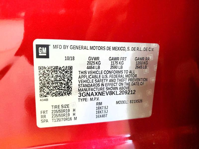 Aukcja sprzedaży 2019 Chevrolet Equinox, vin: 3GNAXNEV8KL209212, numer aukcji: 59366526