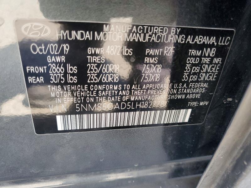 58183766 :رقم المزاد ، 5NMS5CAD5LH182778 vin ، 2020 Hyundai Santa Fe مزاد بيع