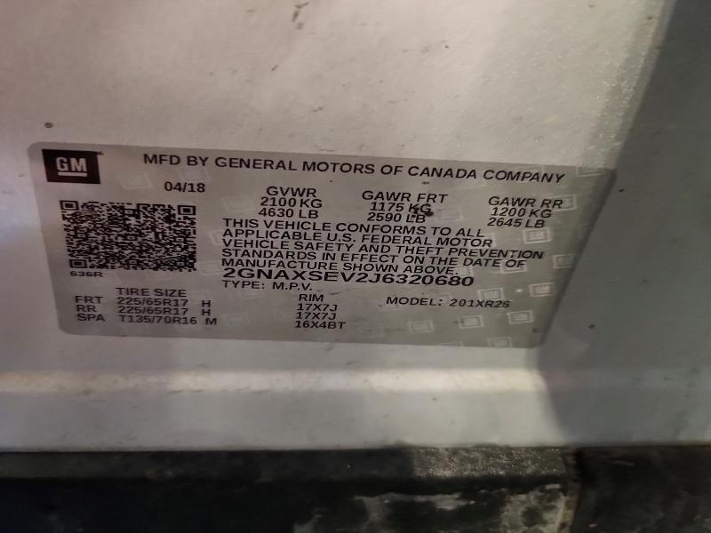 Продажа на аукционе авто 2018 Chevrolet Equinox, vin: 2GNAXSEV2J6320680, номер лота: 56298806