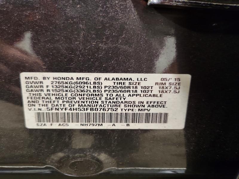 Aukcja sprzedaży 2015 Honda Pilot, vin: 5FNYF4H53FB076752, numer aukcji: 57435556