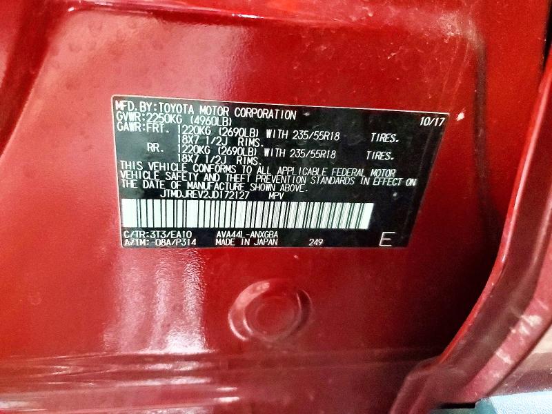 2018 Toyota Rav4 Hv მანქანა იყიდება აუქციონზე, vin: JTMDJREV2JD172127, აუქციონის ნომერი: 58227206