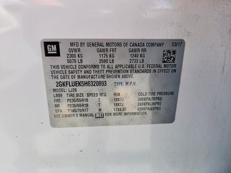58889026 :رقم المزاد ، 2GKFLUEK5H6320893 vin ، 2017 Gmc Terrain مزاد بيع