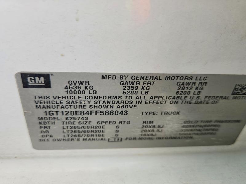 2015 Gmc Sierra მანქანა იყიდება აუქციონზე, vin: 1GT120E84FF586043, აუქციონის ნომერი: 56121436